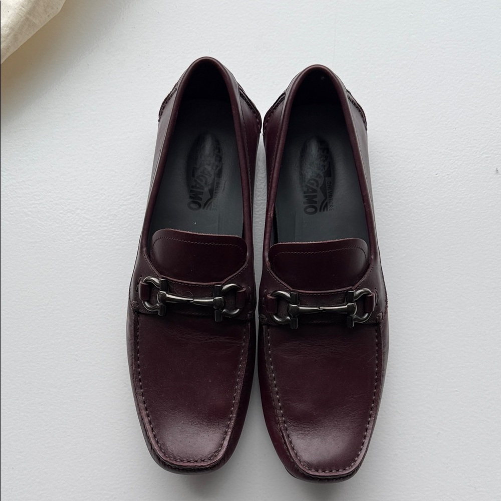 Salvatore Ferragamo Dark Red Leather Slip-Ons